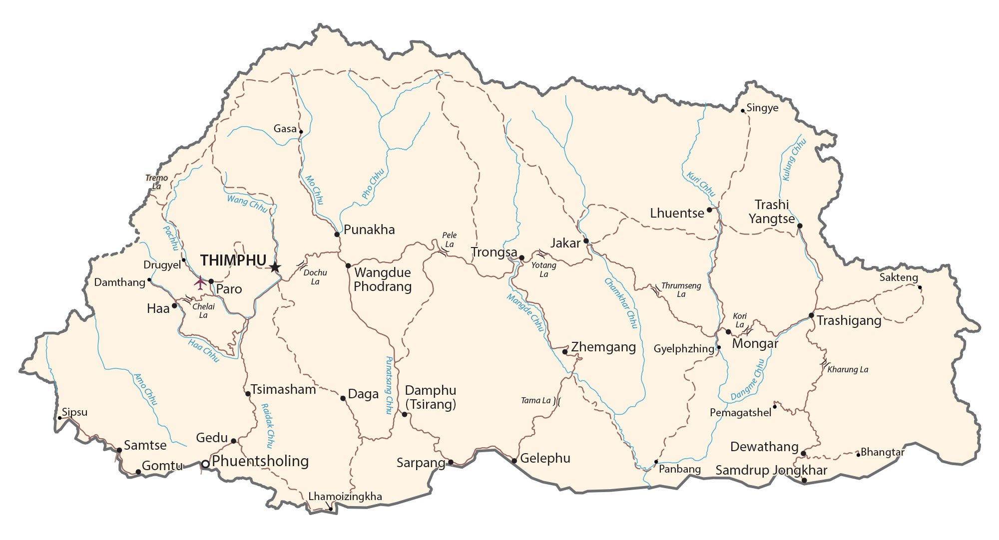 Cartina geografica Bhutan