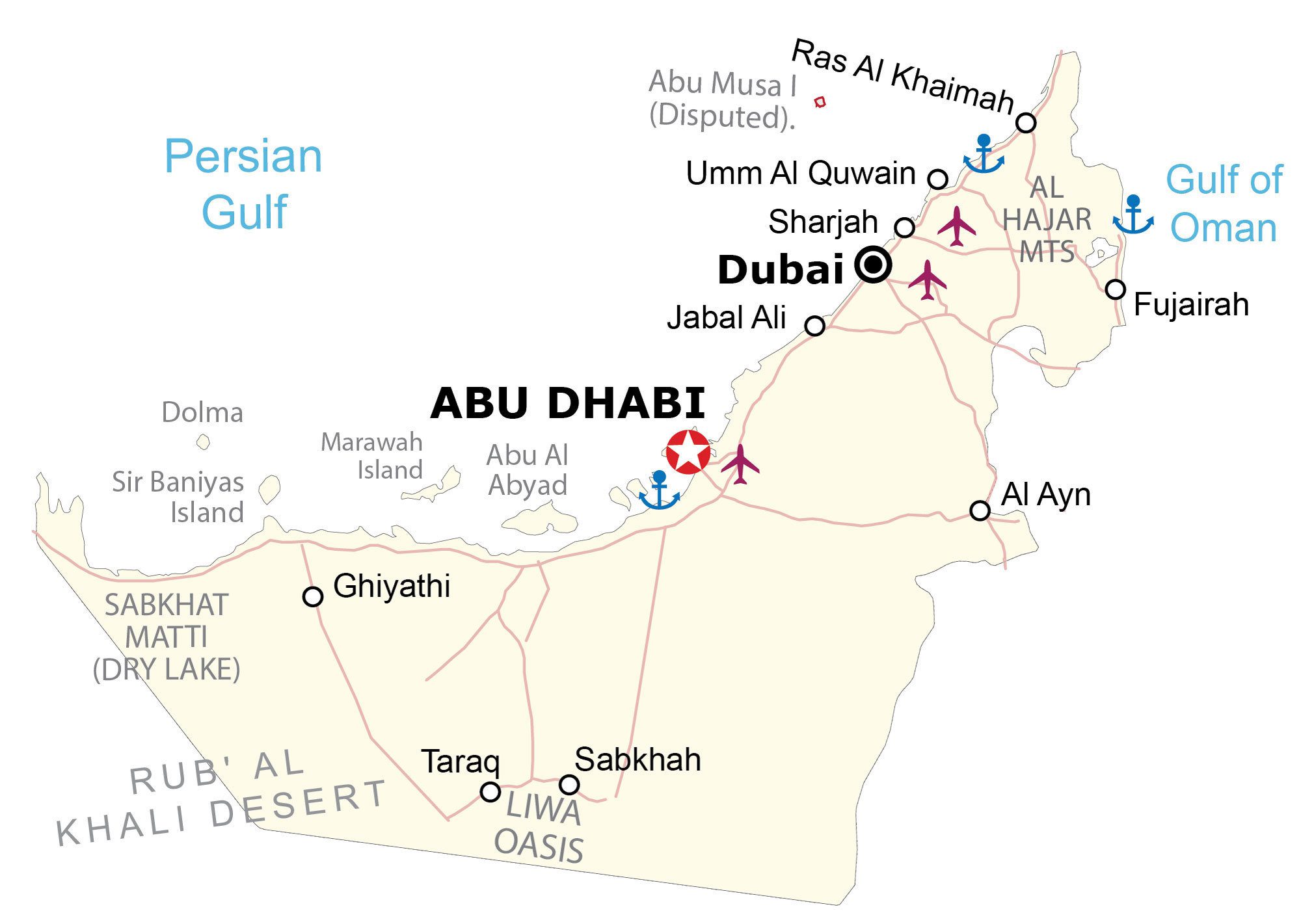 Cartina geografica degli Emirati Arabi Uniti