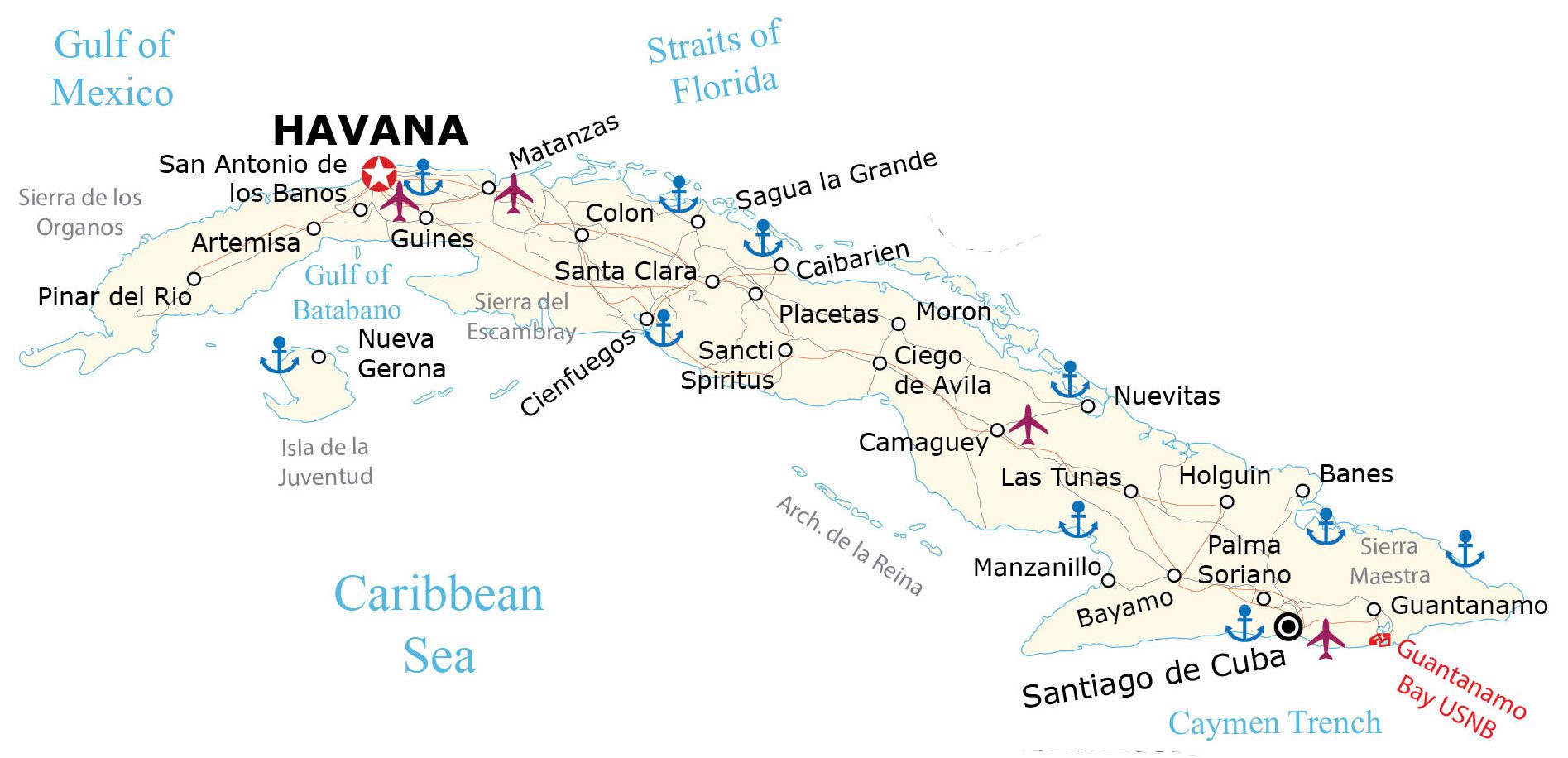 Mappa geografica di Cuba