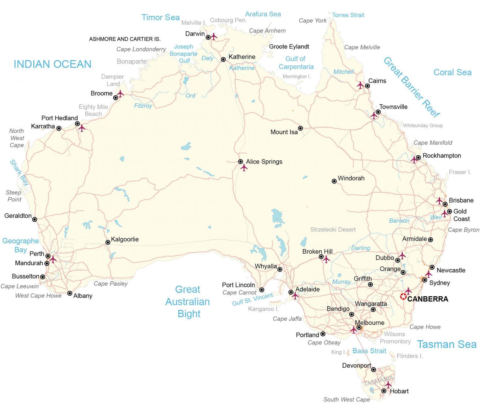 Mappa geografica dell'Australia