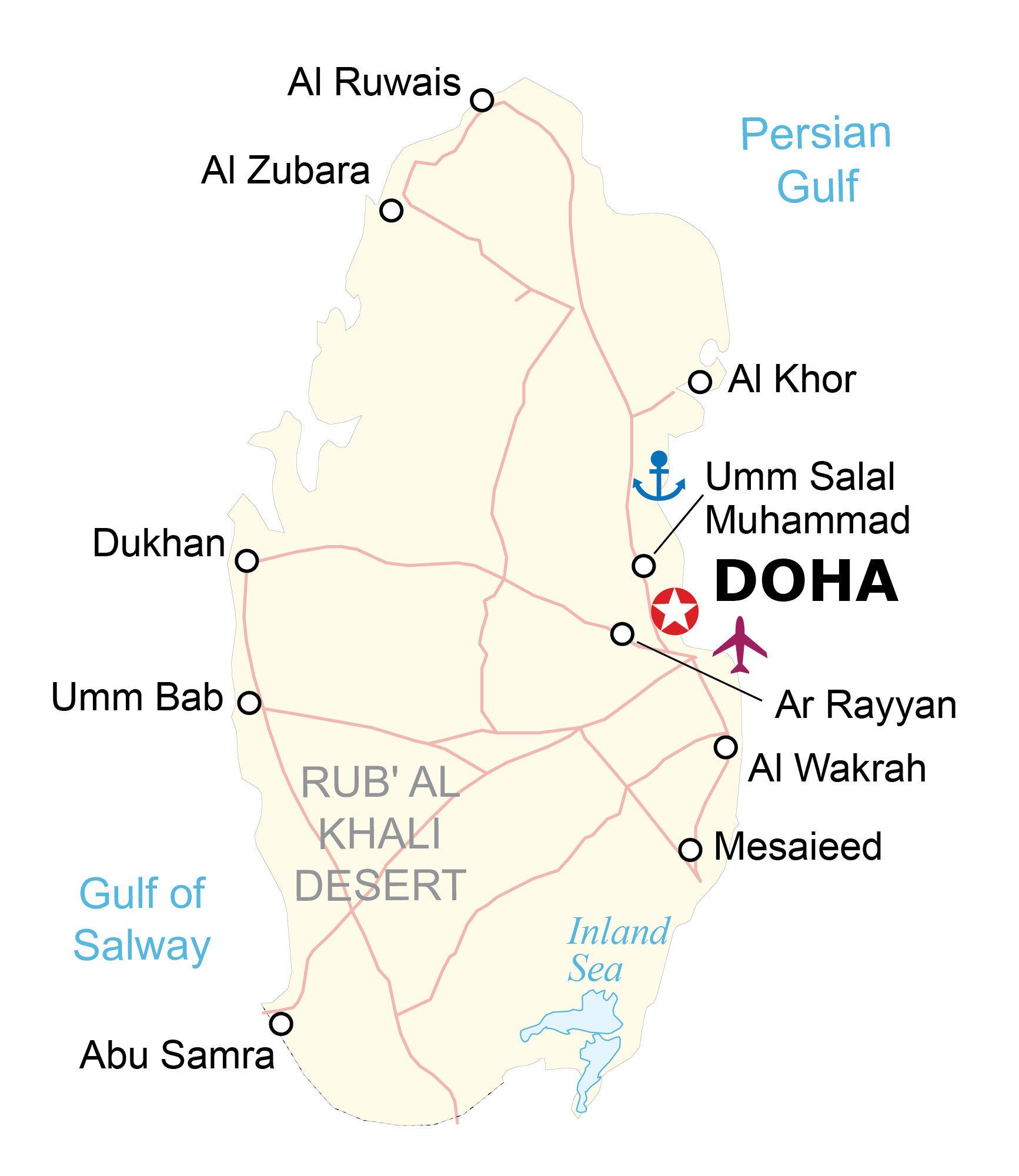 Carta geografica del Qatar