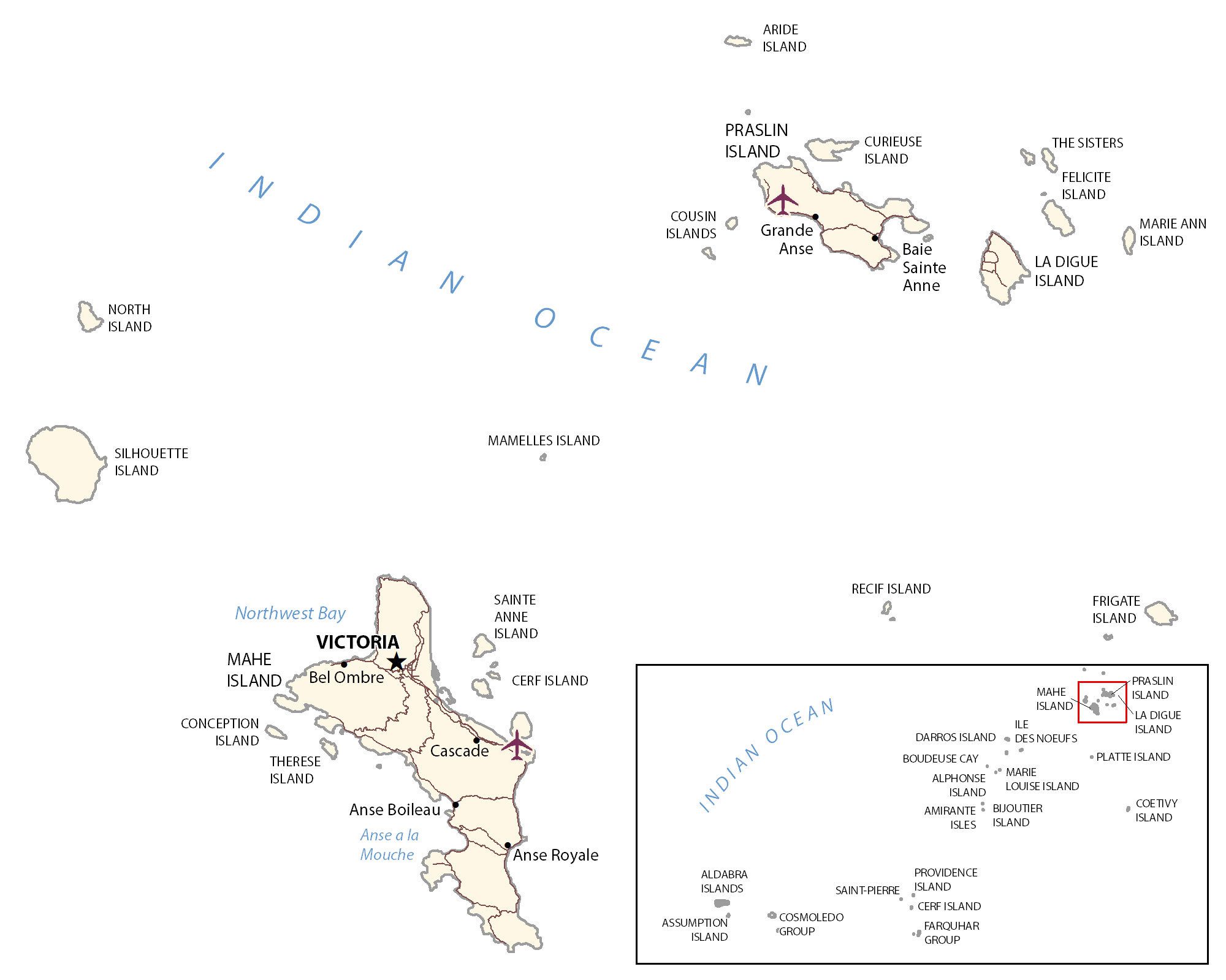 Carta geografica delle Seychelles