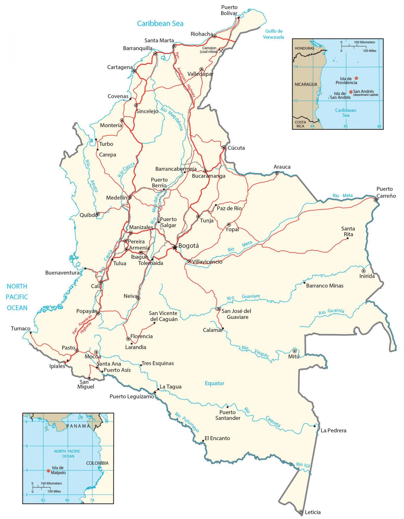 Carta geografica Colombia