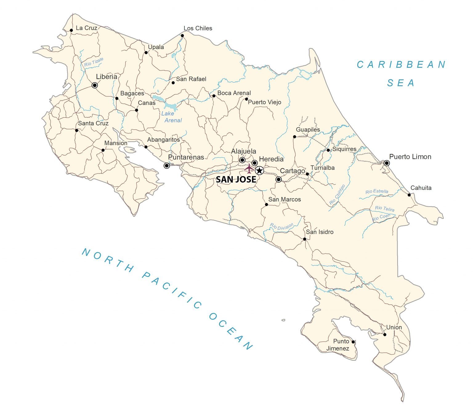 Carta geografica Costa Rica