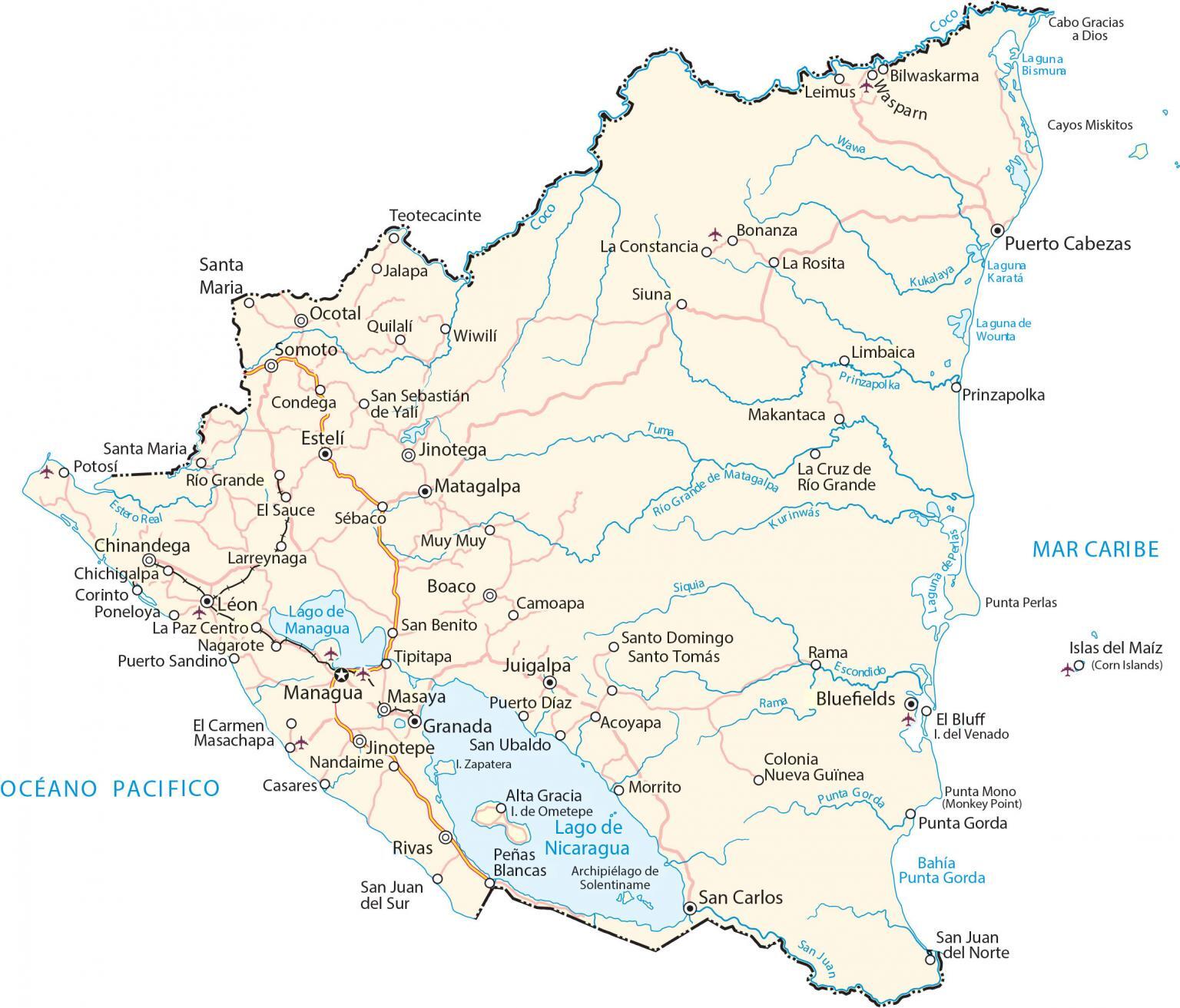 Carta geografica Nicaragua