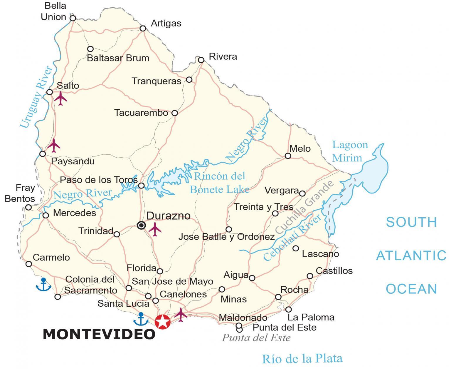 Carta geografica Uruguay
