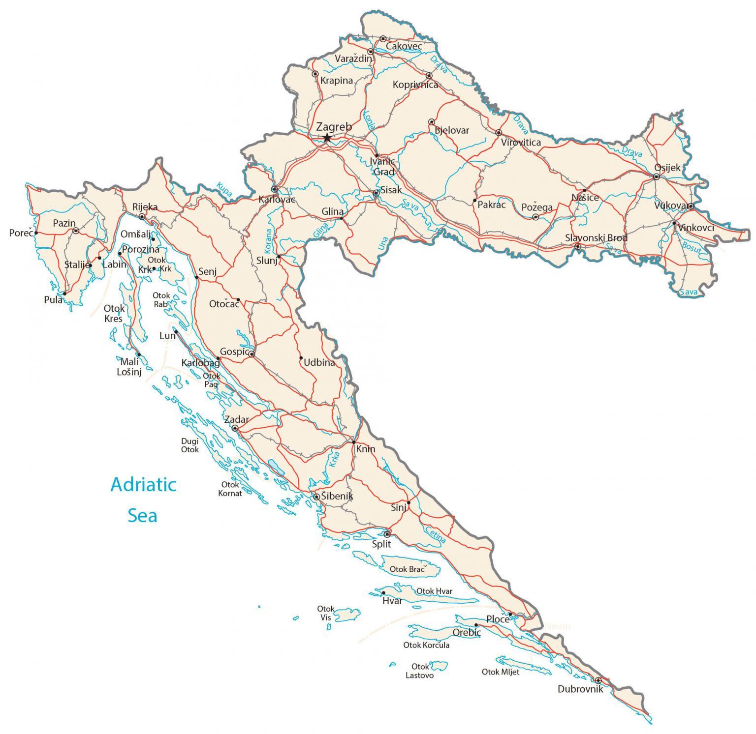 Carta geografica della Croazia