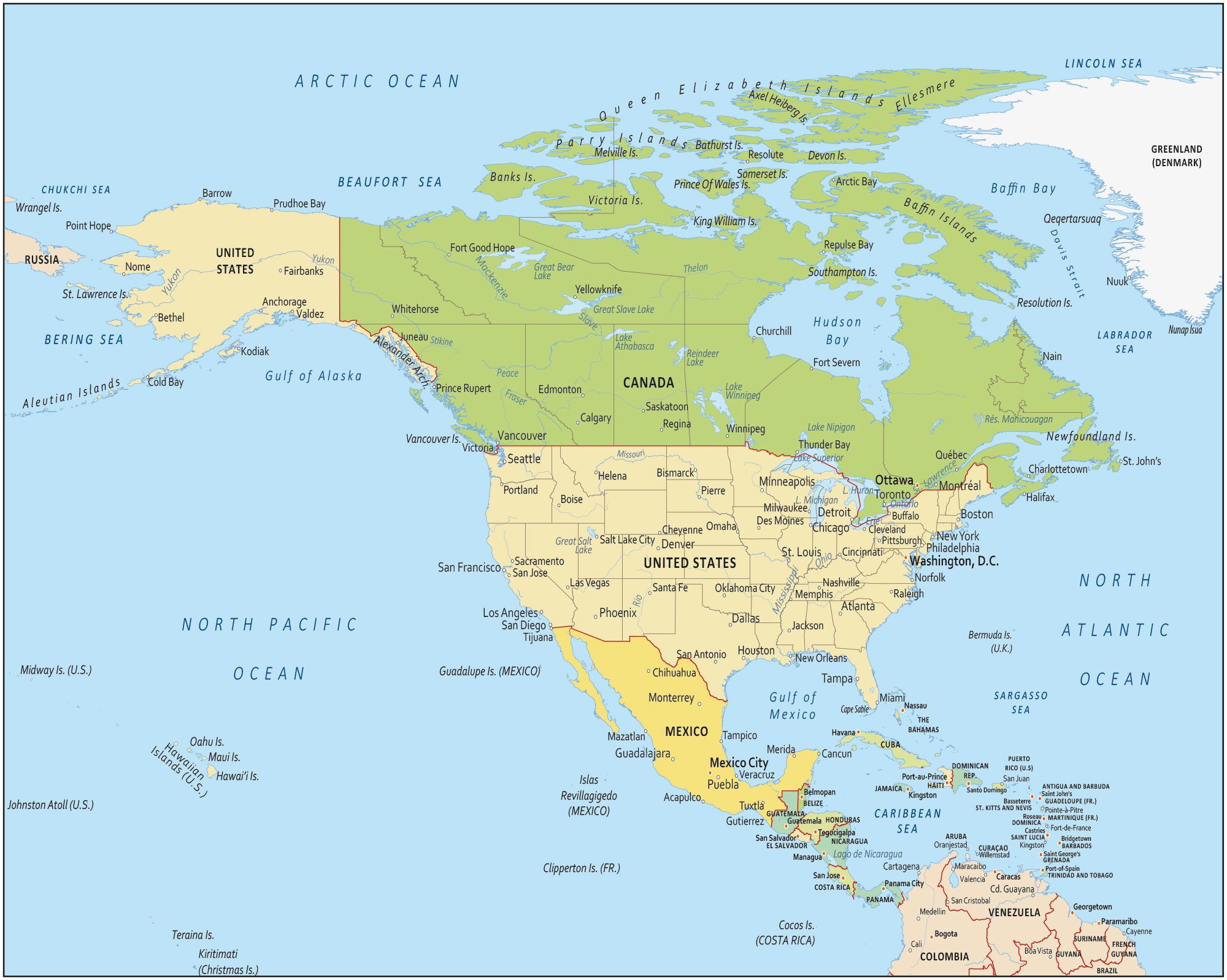 Carta geografica del Nord America