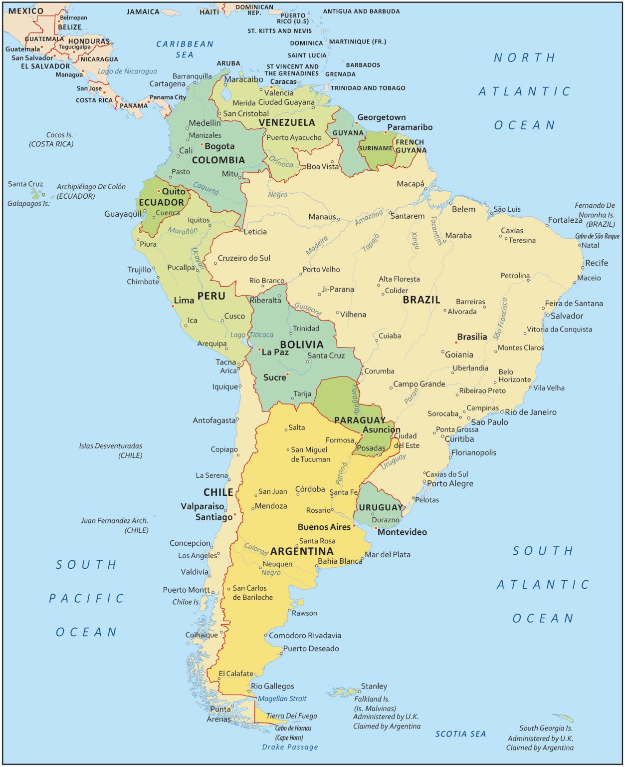 Carta geografica del Sud America